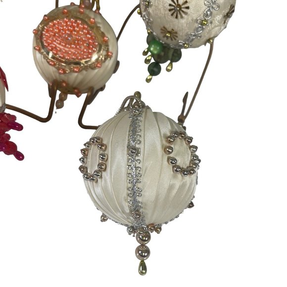 Vintage Satin and Beaded Handmade Ornaments Set of 5 - Picture 7 of 7